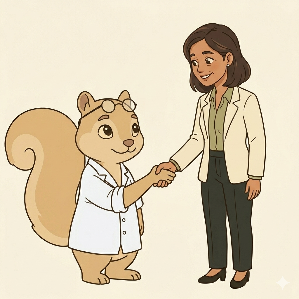 Sandy shaking hands with a female business owner
