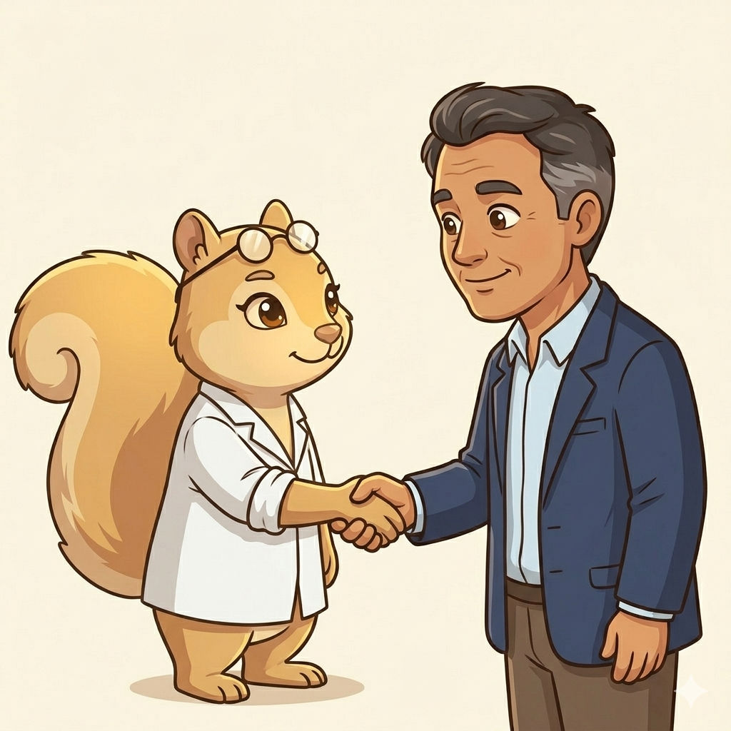 Sandy shaking hands with a male business owner